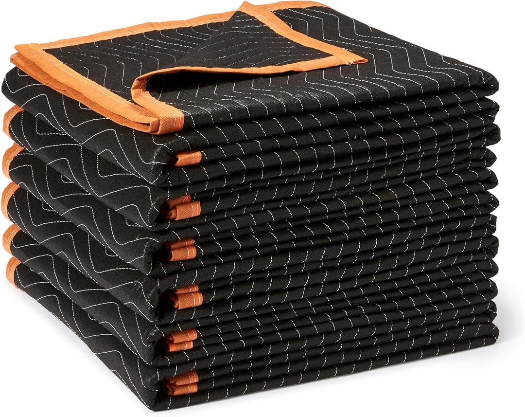 Amazon Basics Reinforced Tear-Resistant Moving Blankets, 72" x 40", Black, 6-Pack