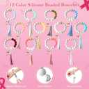 Sureio Breast Cancer Awareness Party Favors for Women Beaded Bracelet Pink Ribbon for Charity Fundraiser Inspirational Gifts (Multicolor)