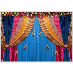 ZTHMOE 8x6ft Polyester Indian Traditional Backdrop Macrame Marigold Garland Colorful Curtain Photography Background Hindu Wedding Banner Diwali Pooja Decorations Photo Props