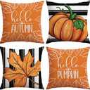 Pack of 2 Artscope Fall Decorative Throw Pillow Covers 20x20 Inch Set of 4 Fall Gifts for Home Decor, Striped Autumn Pumpkin Maple Leaves Harvest Decoration Pillow Cases for Home Sofa Couch Decor-Orange B