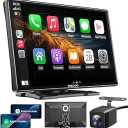 ESSGOO A-pple CarPlay & Android Auto,9 inch IPS Carplay Display,with 4K dashcam, 1080P Rear View Camera,carplay auto with Bluetooth 5.0/FM/Siri/G-oogle/Mirror Link/64G TF/AUX