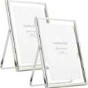 Silver Floating Frame 5x7" Set of 2 for picture 3.5x5'', 4x6'', Beautiful Metal rounded Edge Frames Adjustable Tabletop/Shelf Photo Frame, Classy Gift Choice for Wedding, Christmas,Birthady, Home or Office Decor