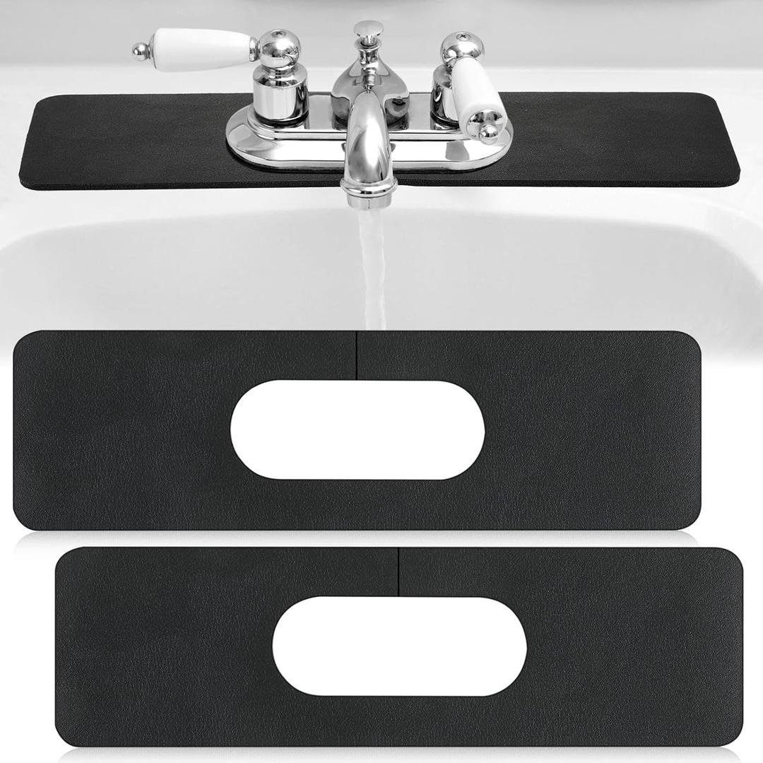 Tioncy 2 Pcs Faucet Mat Sink Splash Guard Oval-hole Oval Splash Pad for Kitchen Sink Oval Base Diatomite Faucet Mat for Bathroom Absorbent Mat Splatter Screens(Black)