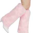 RECECASA Faux Fur Leg Warmers for Women, Fluffy Boot Cuffs Covers for Halloween, Christmas,Furry Costume Cute Cosplay (Pink L, 15.7 inch)