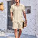 COOFANDY Men's 2 Piece Short Set Cuban Guayabera Shirts Short Sleeve Casual Beach Outfits Set (XXXL)