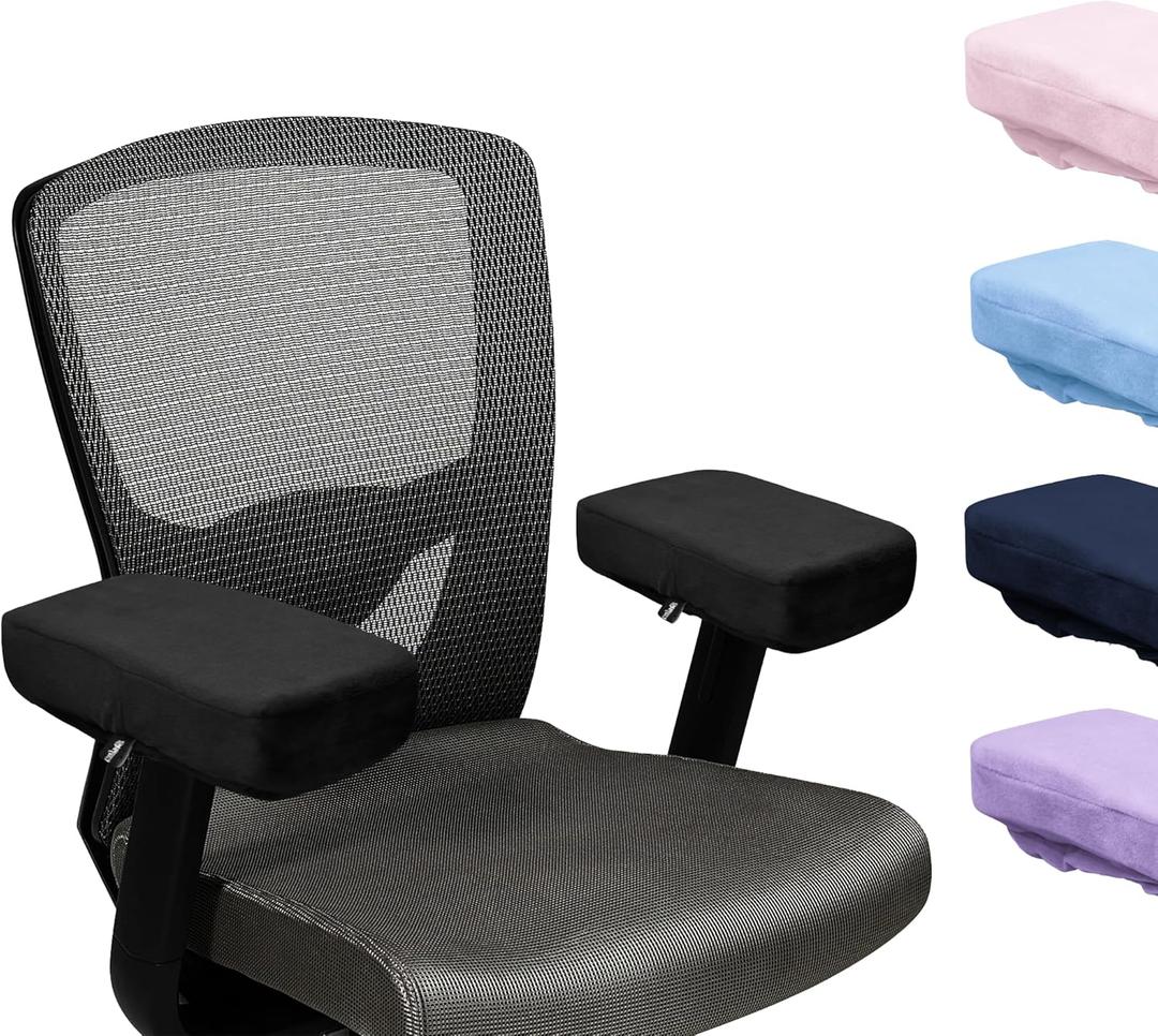 SPRING SEAON Office Chair Arm Covers Soft Memory Foam Arm Rest Pads Short Plush Gaming Chair Armrest Cushion Provide Cushioning for Elbows and Forearms 2 Pack Chair Covers for Arms Black