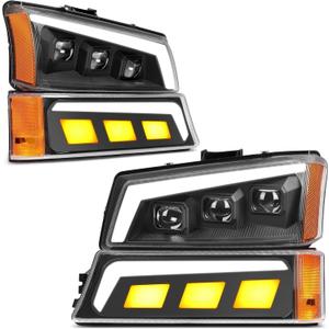 AUTOSAVER88 Headlight Assembly Compatible with 03-06 Chevy Avalanche Silverado 1500 1500HD 2500 2500HD 3500/07 Silverado Classic Headlamp w/LED DRL Turn Signal High/Low Sealed Beam Side Marker Light (Black Housing)
