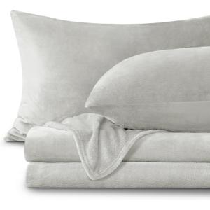BEDELITE Flannel Sheets King Size Light Grey - Super Soft Fleece Sheets Set Fluffy Extra Plush, 4 Piece(Include Fitted Sheet, Flat Sheet, 2 Pillowcases)