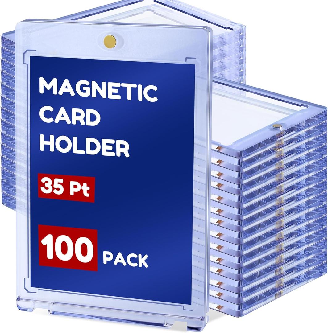 100ct Magnetic Card Holder, Card Case,35pt One Touch Card Holder, U-V Protectors Hard Plastic for Trading, Sports, Baseball, Football, Game Cards,Game, Magnet
