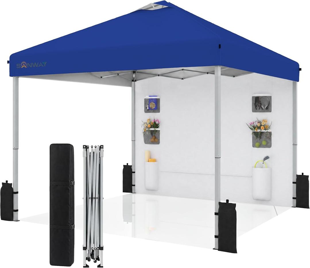 10x10 Pop Up Canopy with Sidewalls, Heavy Duty Instant Canopy Tent for Parties, Events, Camping, One Person Setup - Blue