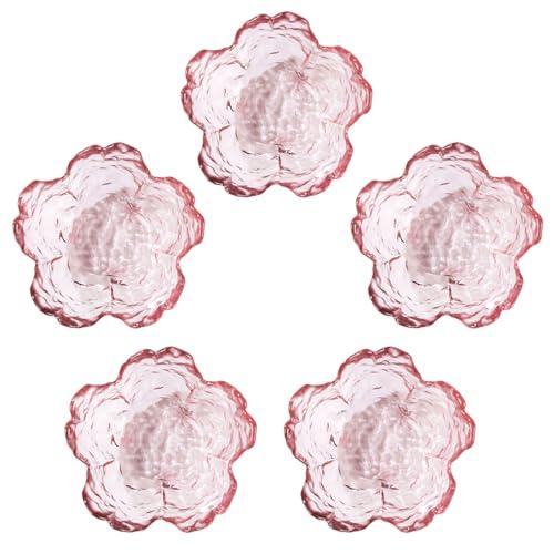 WHJY 3 pack Cute Sauce Dishes Glass Dish Set for Soy Sauce Snacks Tea Bag Mini Glass Bowls Clear Pink Cherry Blossom Soy Sauce Dishes
