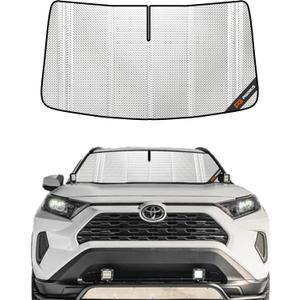 Windshield Sun Shade for Toyota RAV4 2019-2025; RAV4 Prime 2021-2024. Full Coverage Rearview Mirror Shade for Ultimate Protection (Upgrade Shiny Silver)