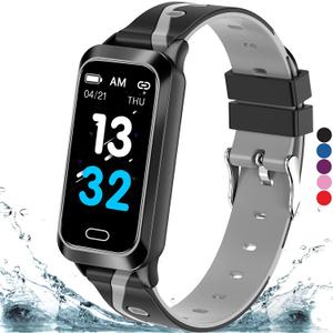 Inspiratek Kids Fitness Tracker for Kids Age 5-16 (5 Colors), Waterproof Pedometer Watch, Easy to Use Tracker Watch (Black)