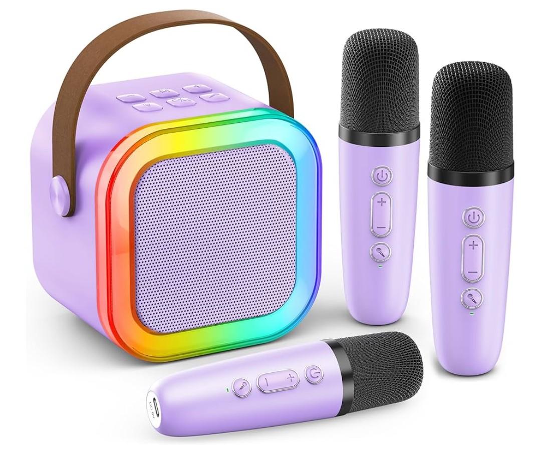 Mini Karaoke Machine for Kids Adults, Portable Bluetooth Speaker with 3 Wireless Karaoke Mics,2026 TOP Birthday Gifts Toys for Girls 3,4, 5, 6, 7, 8+Years Old Karaoke Player(Purple 3 Mics)