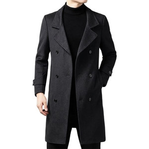Men's Long Wool Trench Coat Winter Thick Warm Overcoat Notch Lapel Outerwear Medium