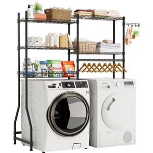 Golpart Laundry Organizer Shelves Over the Washer and Dryer Storage Shelf, Black, 15.75”D x 58.25”W x 72”H