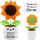 Handmade Positive Crochet Sunflower Doll - Teacher Appreciation Gifts, Thank You Gifts for Women Coworkers Friends Family - Thank You for Helping Me Grow, Emotional Support Crochet Flowers