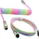 ZDawnn Braided Keyboard Cables 1.5m Coiled Type-C to USB A with Detachable Aviator Connector.for Gaming Keyboard/Tablet (Rainbow)