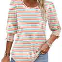 LilyCoco Womens Tunics Striped Shirt Crewneck 3/4 Sleeve T Shirts Green X-Large (XL)