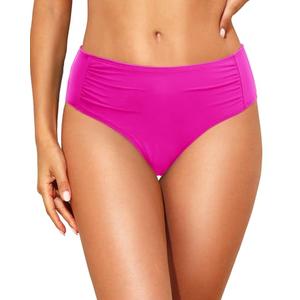 Talisea Women Full Coverage Bikini Bottoms - Mid Rise Bathing Suit Ruched Swim Bottom Swimsuit Swimwear Pink.M