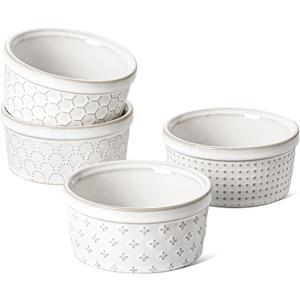 LE TAUCI Ramekins 6 oz, Ramiken for Creme Brulee, Lava Cake,Pudding, Souffle, Small Sauce Bowl,Ceramic Baking Dishes- 4 inch, Set of 4, Arctic White