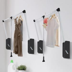 Pull Down Closet Rod 2 Pack, 60 lbs Load Capacity, Stainless Steel Adjustable 26-35 inches Soft-Close Wardrobe Lift Rail Organizer for Hanging Clothes, Two-way Buffering Side & Back Mounted Closet Rod