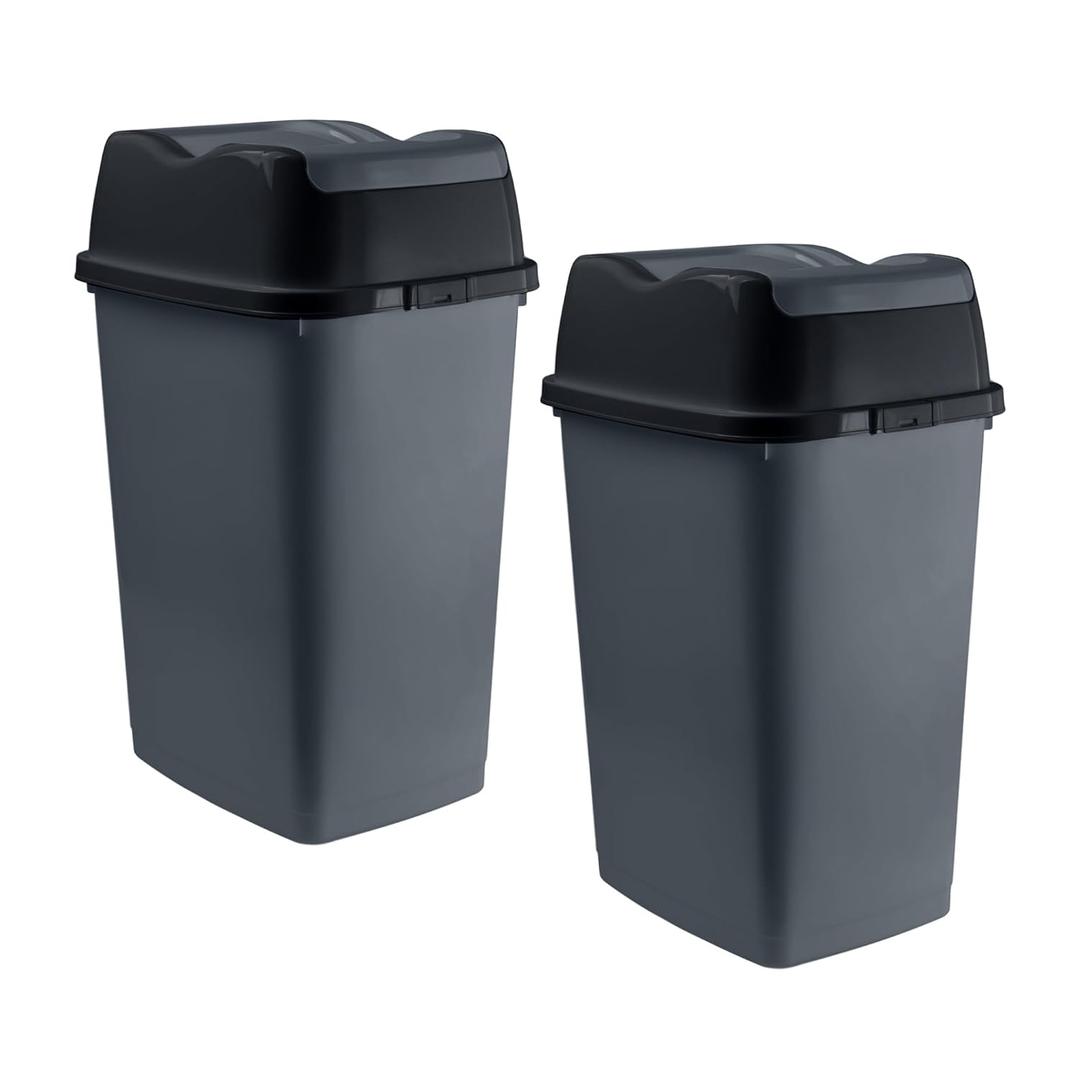 Superio Garbage Cans with Swing Top-Split Lids, 2 Pack | Small Trash Cans with Lids | Durable Plastic | Slim & Sturdy Trash Bins | Fingerprint Resistant | 2.5 Gallon / 10.5 qt / 10 L  Grey