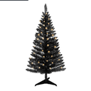 4ft Lighted Artificial Black Christmas Tree, Not Pre-lit Black Tinsel Pine Trees with Lights, Ideal for Ideal for Home, Office, and Xmas Party Décor - Includes Stand