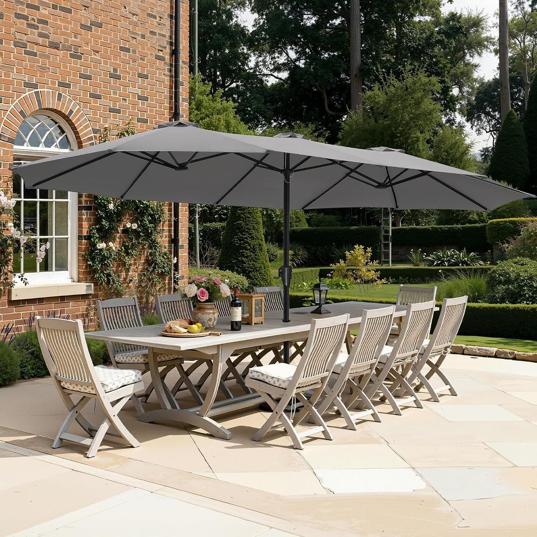 SUPERJARE 15FT Outdoor Umbrella for Patio, Double sided Pool Umbrellas with Fade Resistant Canopy, Large Table Umbrella for Deck, Market, Backyard - Gray(No Base)