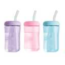The First Years Squeeze & Sip Toddler Straw Cups - Squeezable Transition Sippy Cup with Silicone Straw - Toddler Feeding Supplies - Pink/Purple/Blue - 7 Oz - 3 Count - Ages 6 Months and Up