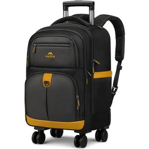 MATEIN Rolling Backpack with 4 Spinner Wheels, 17 Inch Backpack on Wheels with Shoulder Straps, Water Resistant Rolling Computer Bag Carry On Luggage, Business Travel Roller Laptop Bag for Women Men