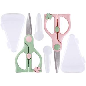 Baby Food Scissors Kicthen Shears,Portable Healthy Cute Kids Scissors Stainless Steel Scissors with Safety Lock and Storage Case - Ideal for Cutting Meat, Chicken, Vegetables, and Fruits (2Pack) (6.1inch)