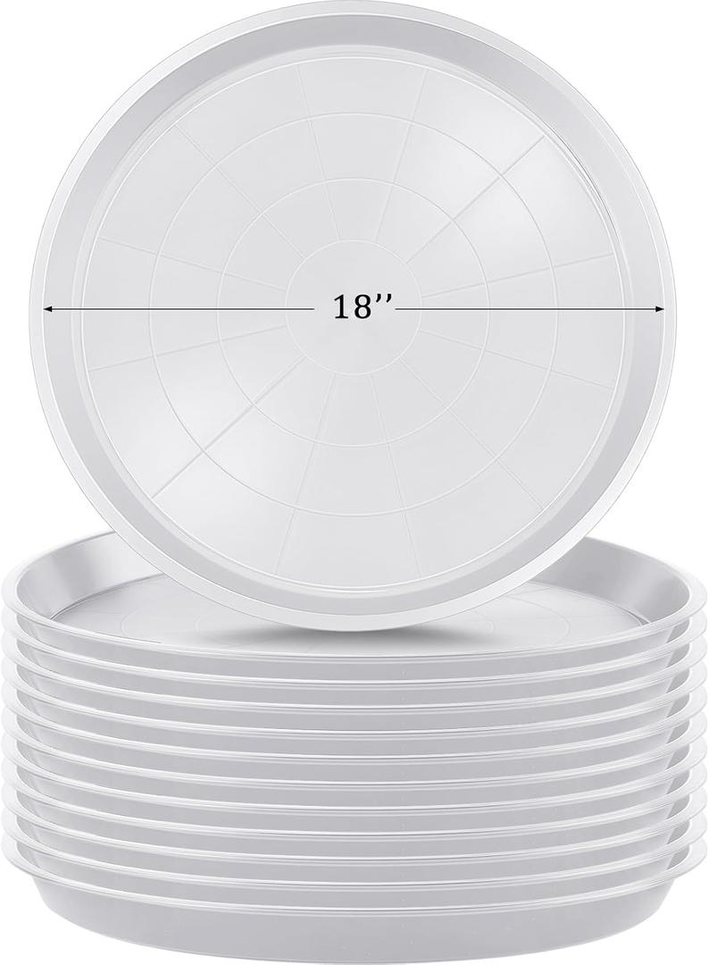Eccliy 12 Pcs Plastic Plant Saucers Round Plant Tray Large Flower Pot Heavy Duty Planter Water Trays Thick Planter Drip Saucers for Indoors and Outdoors(18 Inch,White)