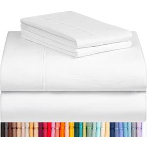LuxClub 4 PC Full Size Sheet Set Bed Sheets Deep Pockets 18" Wrinkle Free Cooling Bed Sheets Machine Washable Hotel Bedding Silky Soft - White Full
