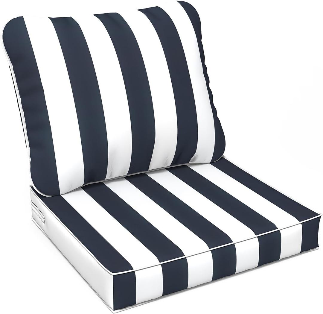 LVTXIII Outdoor/Indoor Deep Seat Cushion Patio Seat and Back Cushion Set All-Weather Replacement Chair Cushion for Garden Furniture Decoration, 24"x24"x4", Cabana Navy (24x24x4, Cabana Navy)