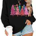 Christmas Sweatshirts For Women Cute Christmas Tree Graphic Long Sleeve Shirt Casual Crewneck Holiday Pullover Top (M)