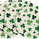 Artoid Mode Beige Shamrock St. Patrick's Day Round Placemats Set of 4,14 Inch Seasonal Holiday Farmhouse Table Mats for Party Kitchen Dining Decoration