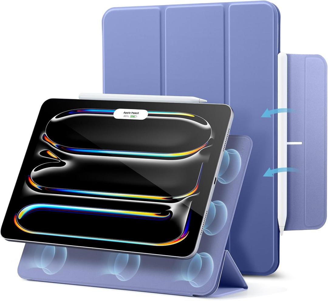 ESR for iPad Pro 11 Inch Case M4 2024(5th Gen), Strong Magnetic Attachment, Slim Trifold Stand Case, Supports Pencil Pro and Pencil(USB-C), Tough Protection, Auto Sleep/Wake, Rebound Series, Purple