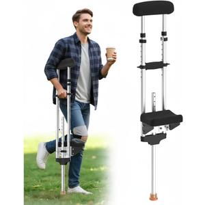 Adjustable Knee Support Crutch, No-Slip Kneepad & Ergonomic Handle, Lightweight Aluminum Mobility Aid for Broken Ankle, Foot Surgery Recovery (Large)