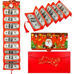 3 x Christmas Cash Gift Envelopes,Cash Gift Card Holders Xmas With 10 Slots, Christmas Money Holder for Men Women Girl Boy,Surprise Money Envelopes (Red)