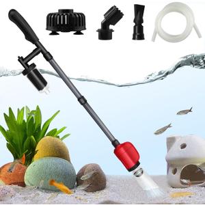 Electric Aquarium Vacuum Gravel Cleaner, 36W 6 in 1 Multifuction Automatic Fish Tank Gravel Cleaner Vacuum for Wash Sand & Water Changer (Red)