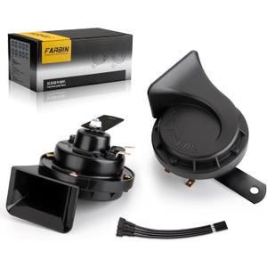 FARBIN Horns Auto Horn 12V Car Horn Loud Dual-Tone Waterproof Electric Snail Horns Kit Universal for Any 12V Vehicles Black (Black Horn, 12v)