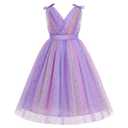 IMEKIS Flower Girl Dress: 3rd 4th Birthday Outfit Toddler Tulle Sparkly Stars Long Maxi Ball Gown Kids Princess Graduation Tea Party Formal Pageant Prom Wedding Guest Rainbow Lilac 3-4T