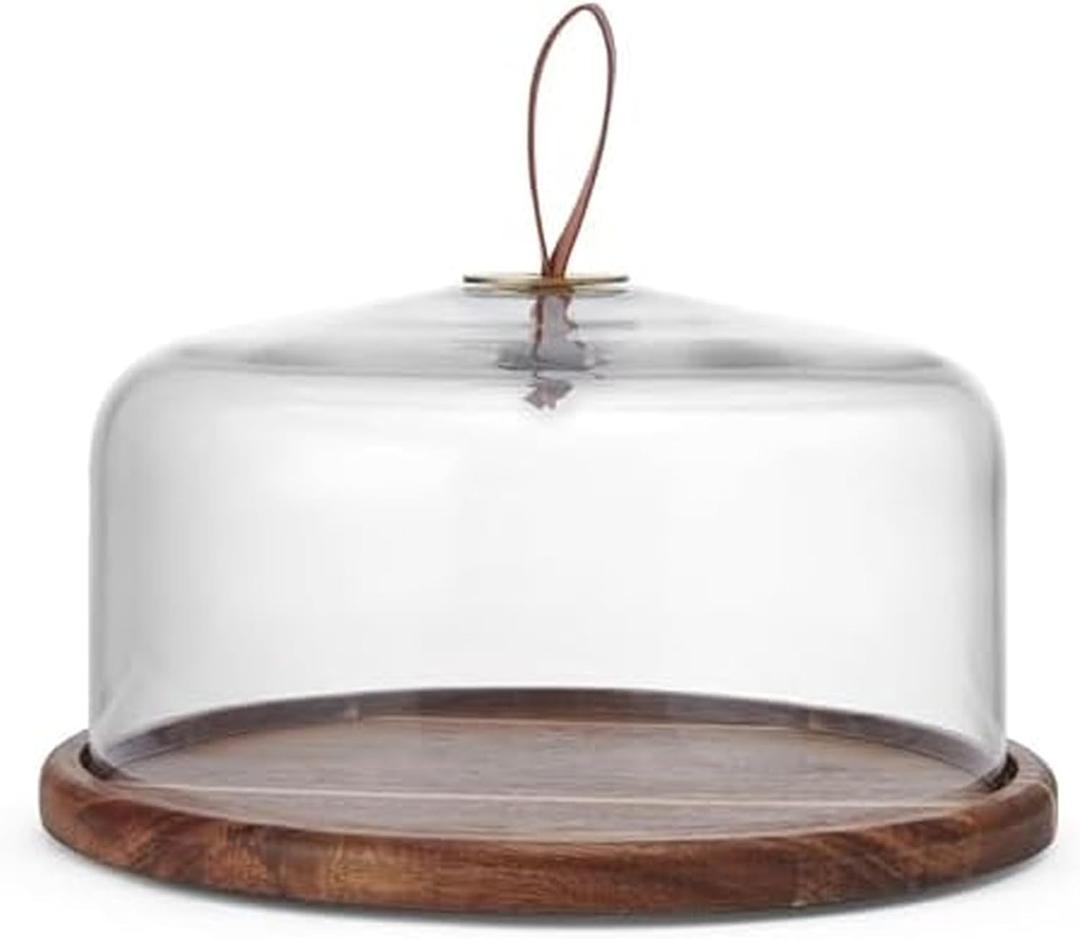 Mikasa Glenwood Wood Cake Plate Stand with Glass Dome, 9.75 inch