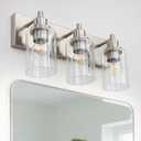LOUSACE 3 Light Bathroom Vanity Light Brushed Nickel, Bathroom Lighting Fixtures with Clear Glass Shades Over Vanity Mirror, Modern Wall Sconces Fixtures for Bedroom Living Room, E26 Socket