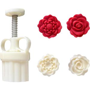 Cute Shaped DIY Mooncake MoldsMooncake Mold Thickness AdjustableHand Press Cookie Dessert stamp Pastry Decoration Tool (2 red roses)