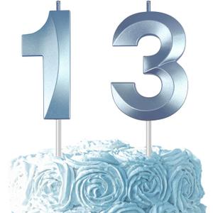 Blue Number 13 Candles, 3D Diamond 2.76 Inch Cake Topper Birthday Candles for Wedding Anniversary Cake Decorations, Happy Birthday Party Decorations