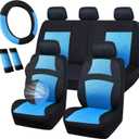 CAR PASS Universal 13PCS 3D Air Mesh-100% Breathable Seat Covers Full Sets, Steering Wheel&Belt Cover, Airbag and Rear Split Bench Compatible for 90% Automotive SUV Truck Cute Women Black Water Blue