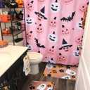 Cute Halloween Fabric Shower Curtain Aesthetic Funky Bathroom Decorations, Pink Trendy Scary Jack Pumpkins Bats Witch Hats Gothic Halloween Fall Girls Kids Shower Curtain Set with Hooks
