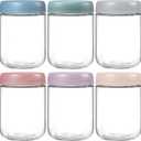 NETANY 6-pack 16 oz Overnight Oats Containers with Lids, Glass jars with Airtight Lids, Wide mouth Mason Salad jars, Glass Food Storage Containers for Snacks Yogurt Spice Sugar (Multicolor)